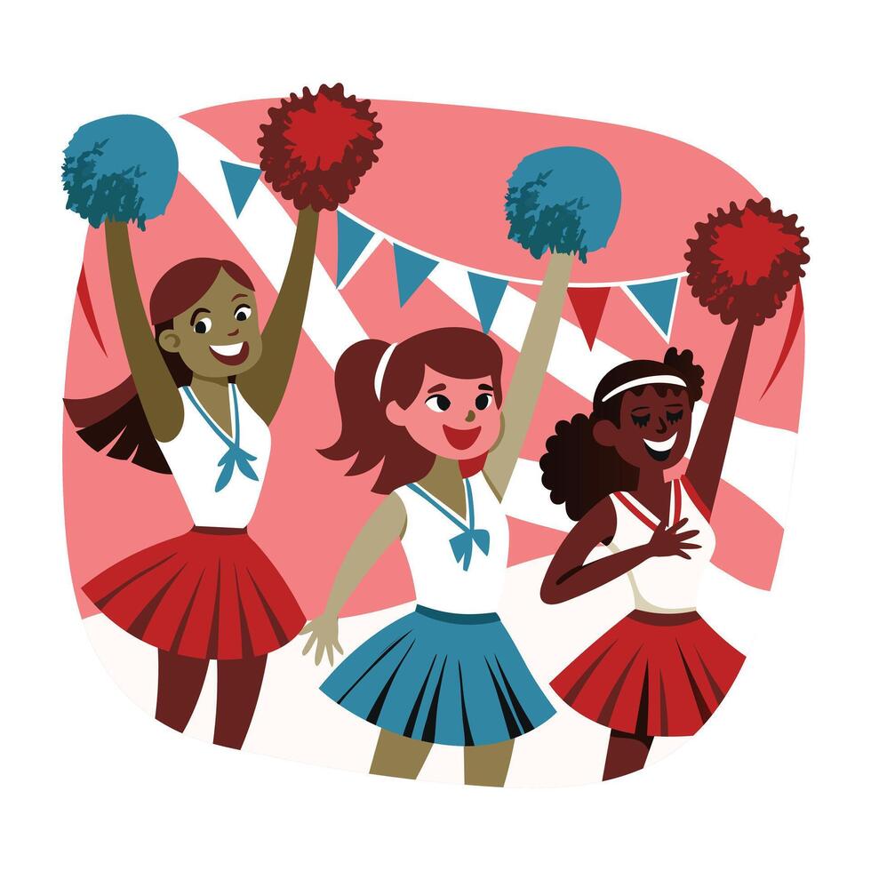 A flat style illustration of cheerleaders vector