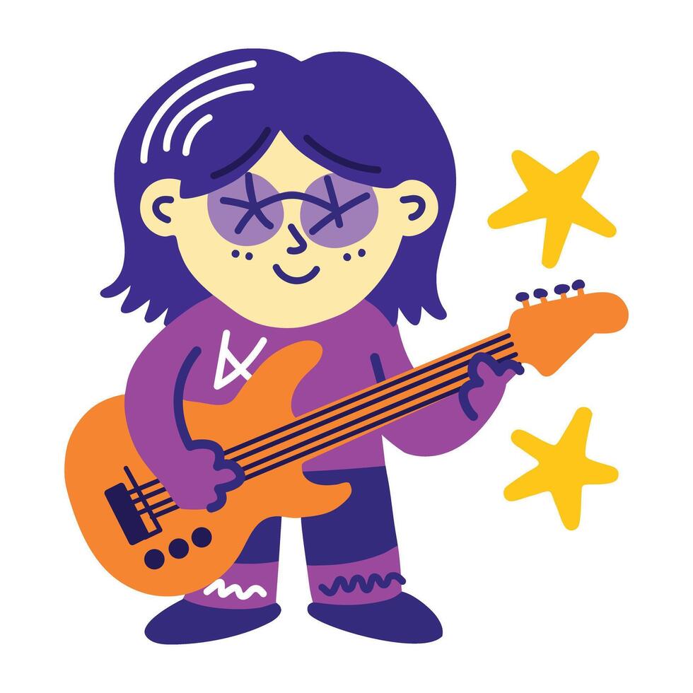 A cartoon style sticker of guitarist vector