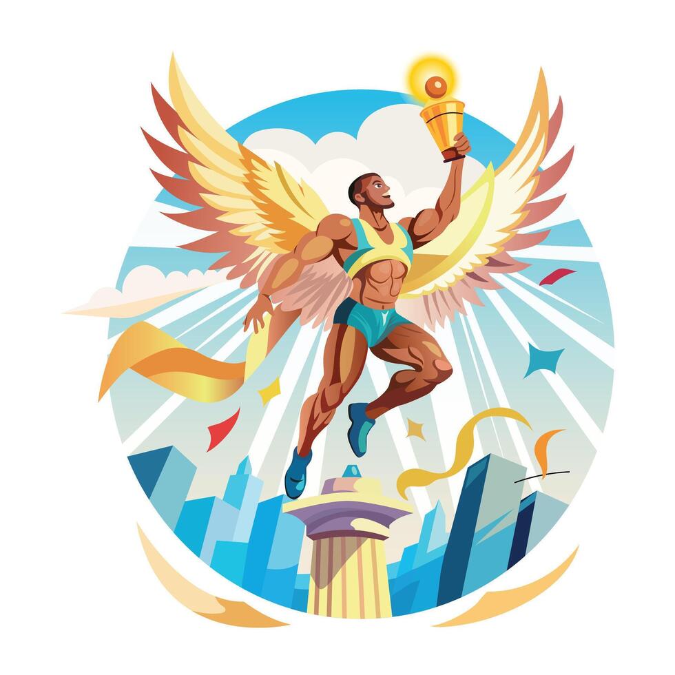 A cartoon man with wings and a trophy vector
