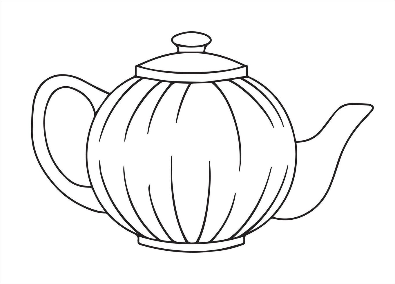Coloring book. Illustration in doodle style. Cute vintage teapot vector