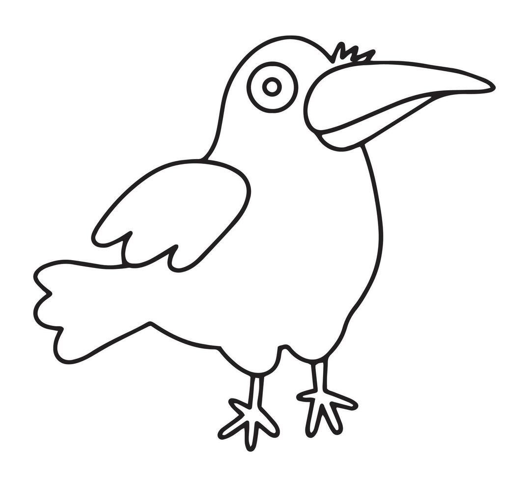 Coloring book. Halloween illustration. Cute Crow. Character for Kids. Doodle vector