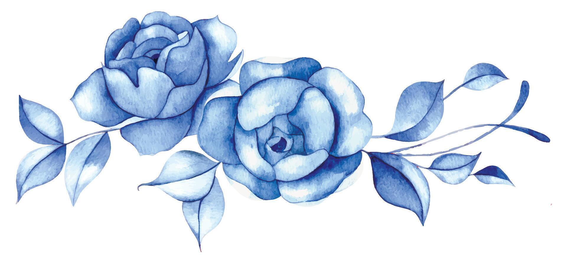 watercolor bouquet of blue roses. blue flowers, vintage composition vector