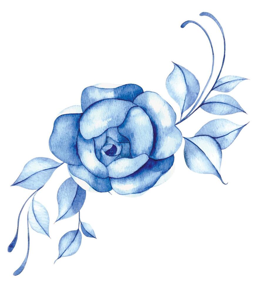 bouquet of watercolor blue flowers. blue roses, vintage composition vector