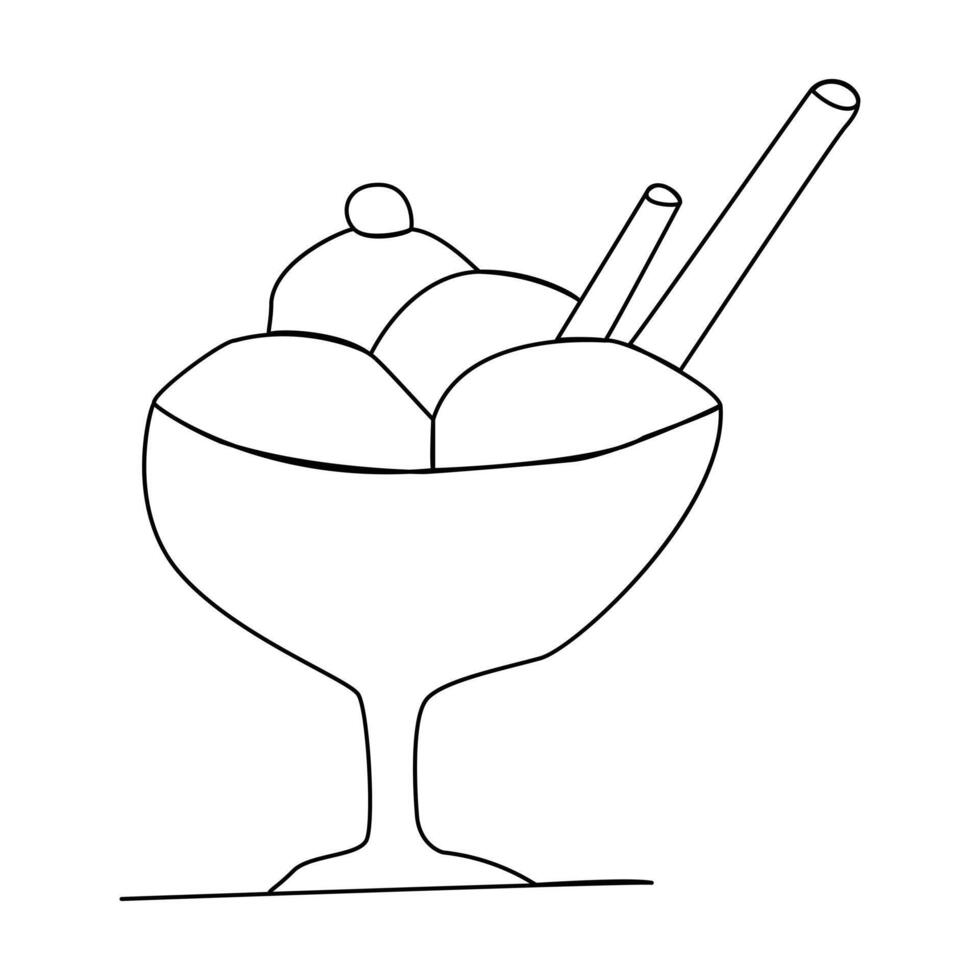 Ice cream cone illustration line art. vector