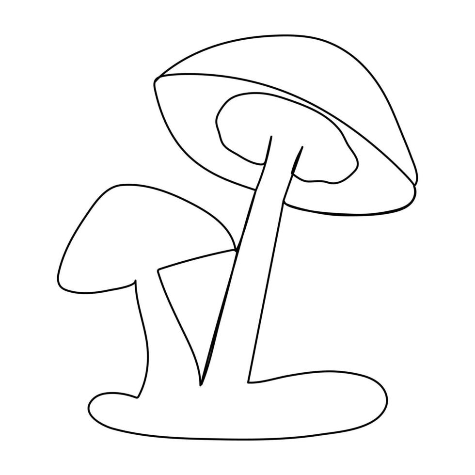 Mushrooms drawing by one continuous line isolated vector