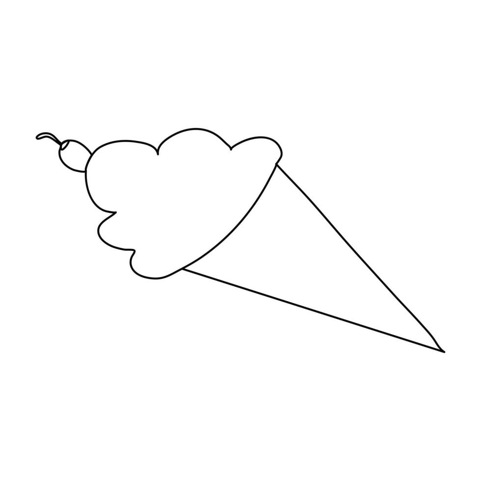 Ice cream in a waffle cone in one line. vector
