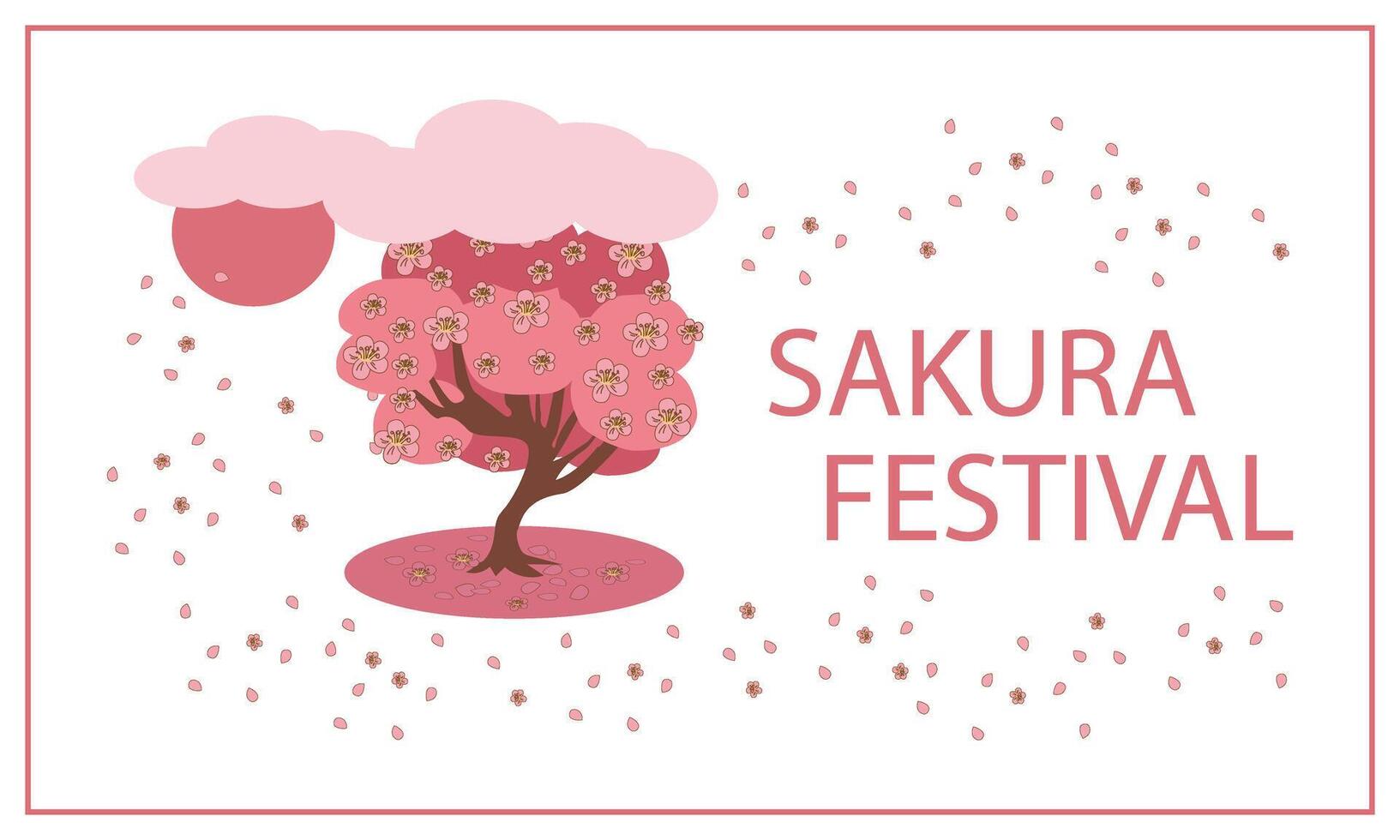 Blooming sakura and sun under clouds on white in frame vector