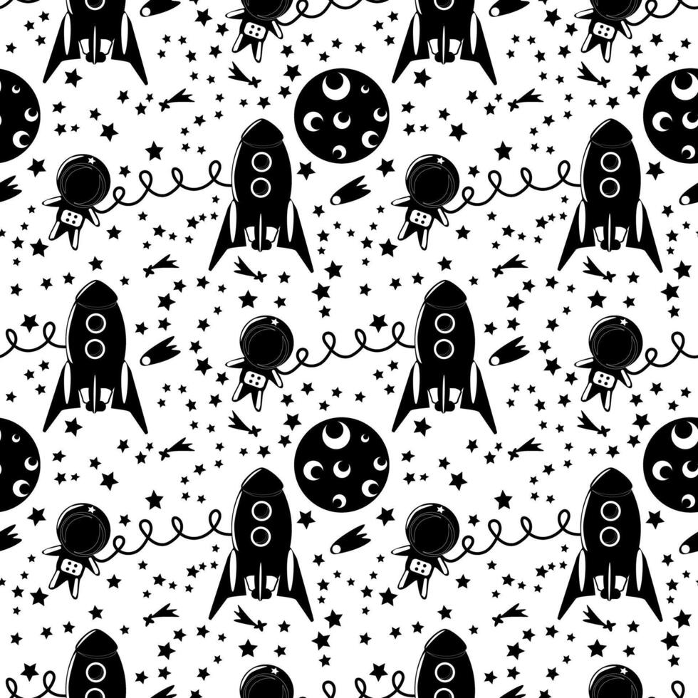 pattern black and white astronaut in space vector