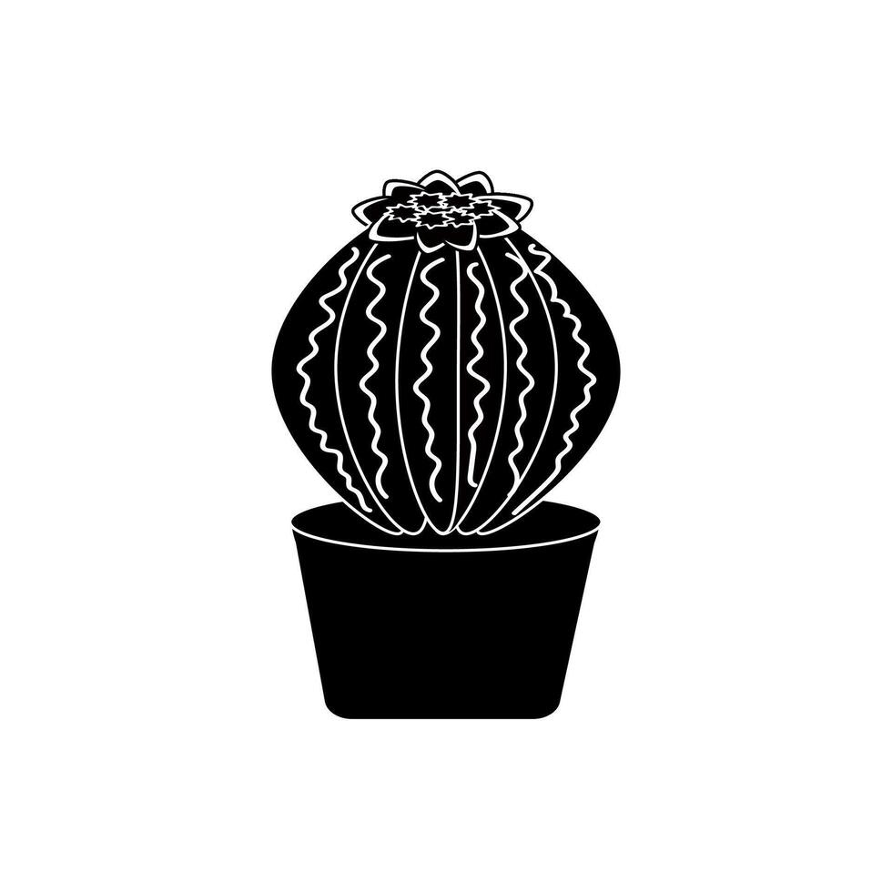 Black and white Blooming cactus of round shape in a pot vector