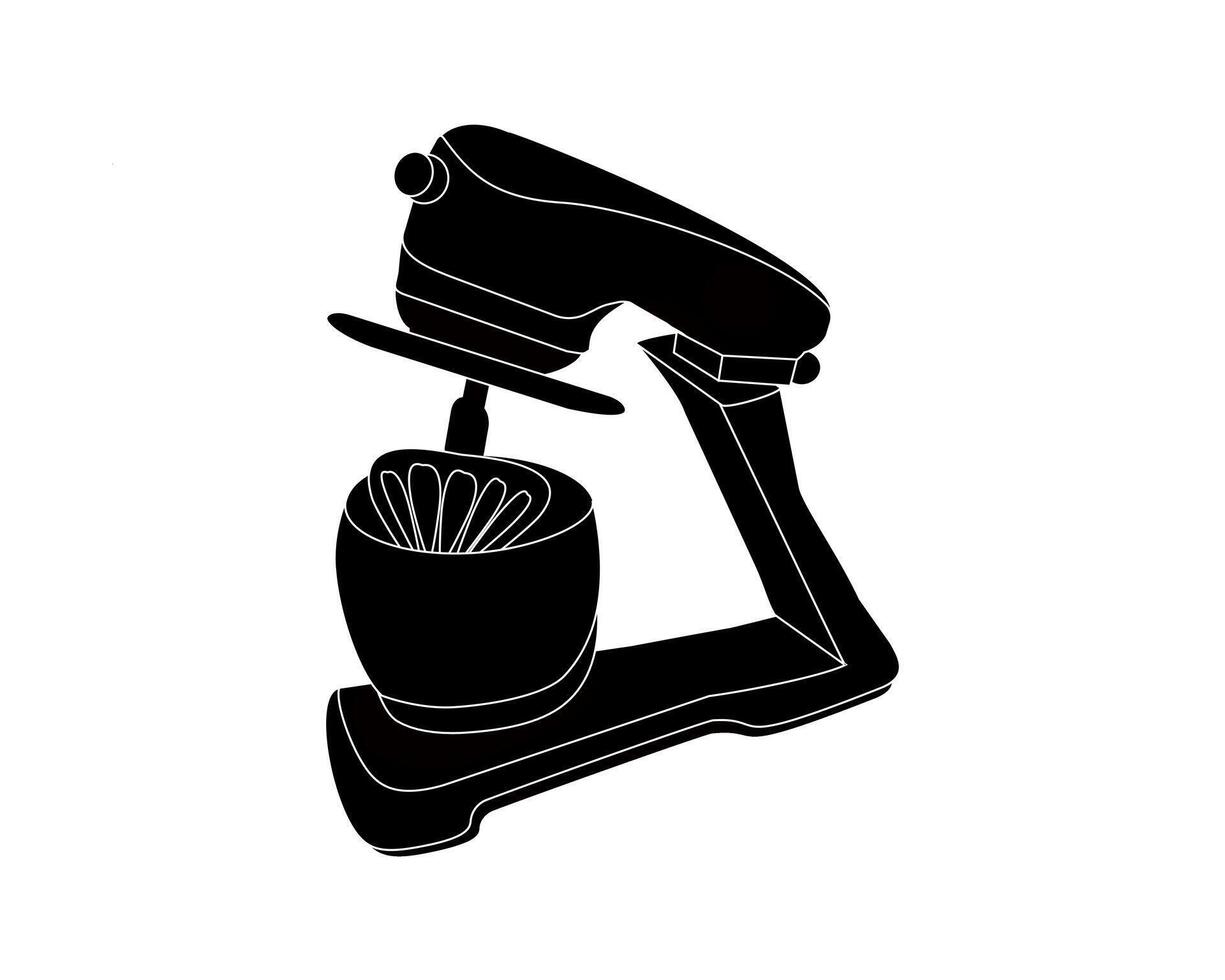 Black and white planetary dough mixing machine vector