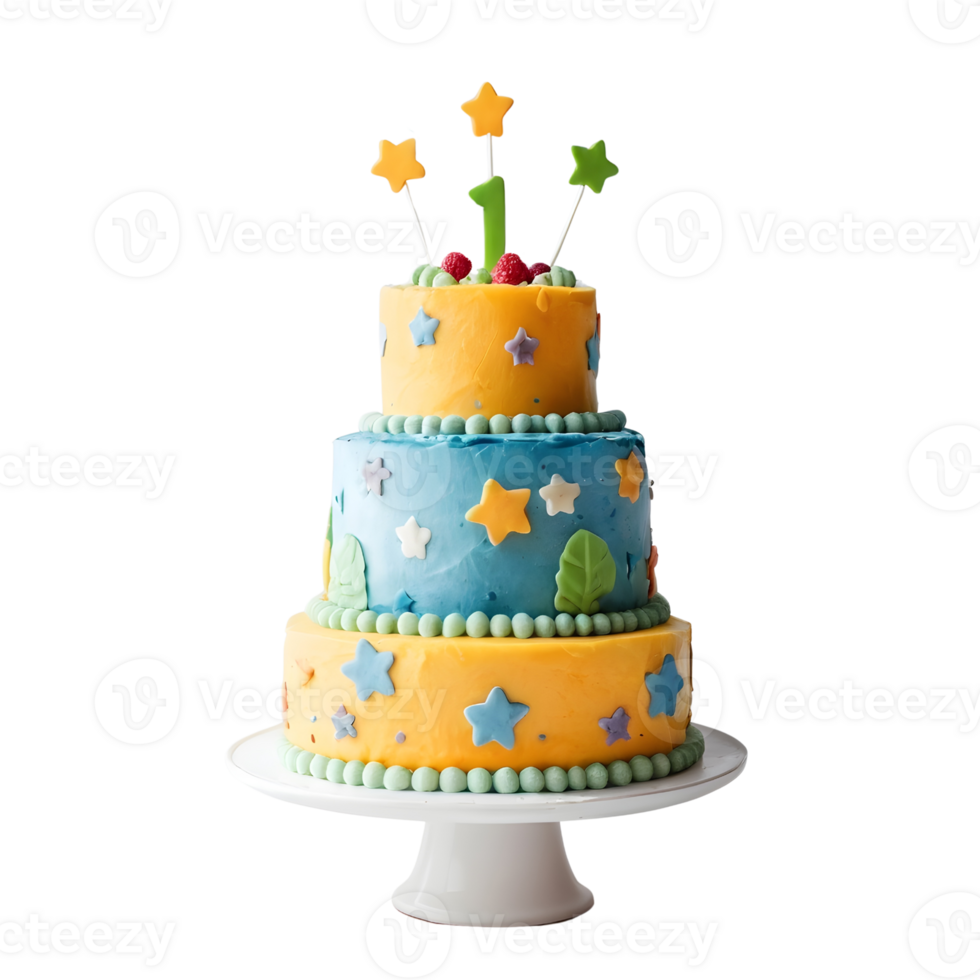 A cake with a blue and yellow design on top png