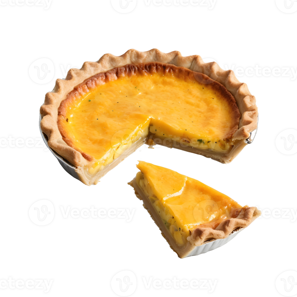 An egg pie with a slice piece png