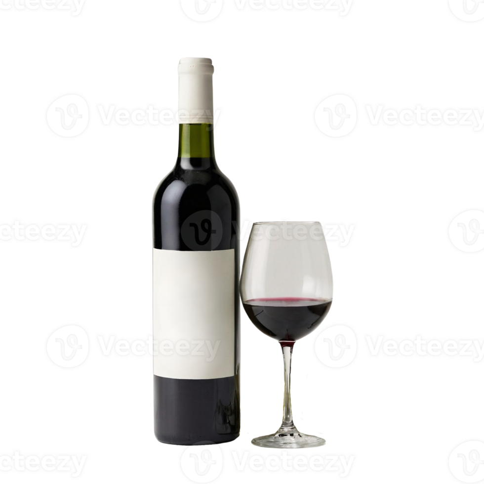 A bottle of red wine and a glass png
