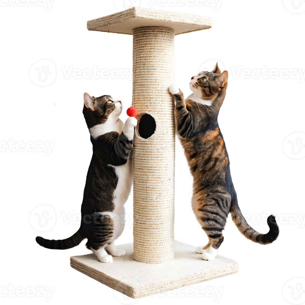 Two cats playing with a scratching post png