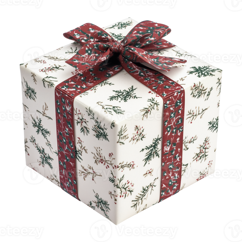 Christmas white luxury gift present ornate pattern 3D view , cutout isolated on transparent background. Winter Holiday gifting season graphic resource png