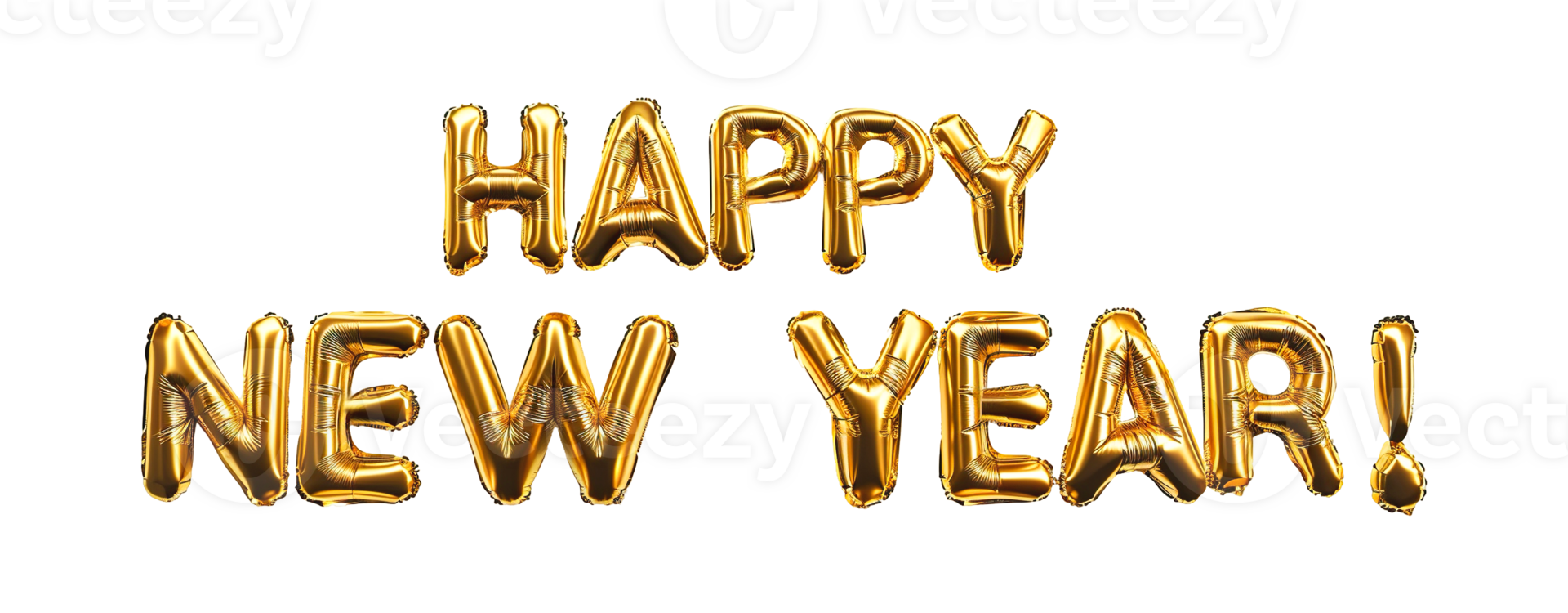 Happy New Year festive celebration greeting balloons , cutout isolated on transparent background. Gold yellow colors png