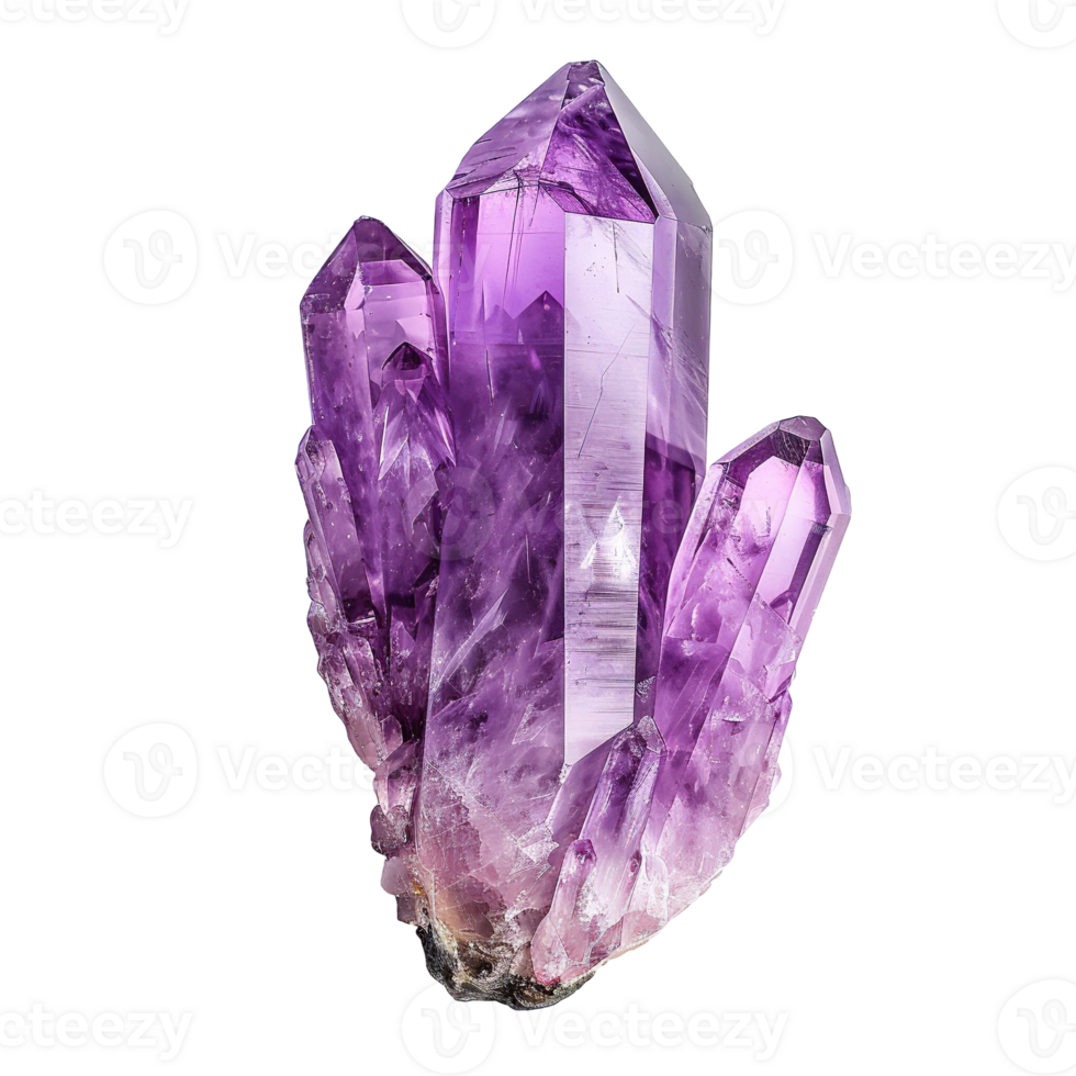 Amethyst crystal, gemstone, gem, mineral specimen transparent background isolated graphic resource cutout. Lapidary, healing, geology, rockhounding, collecting png
