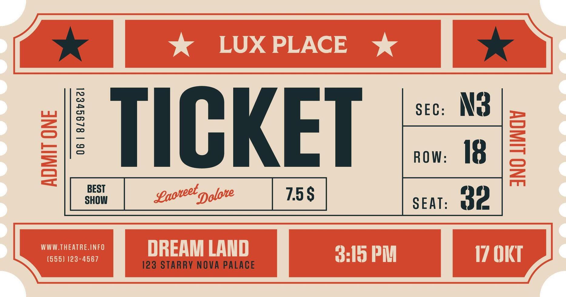 Retro Ticket Template for Print vector