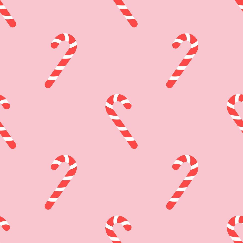 Cute Christmas seamless pattern with candy canes. Flat pink background design. Repeating print for fabric, wrapping paper, textile, wallpaper vector