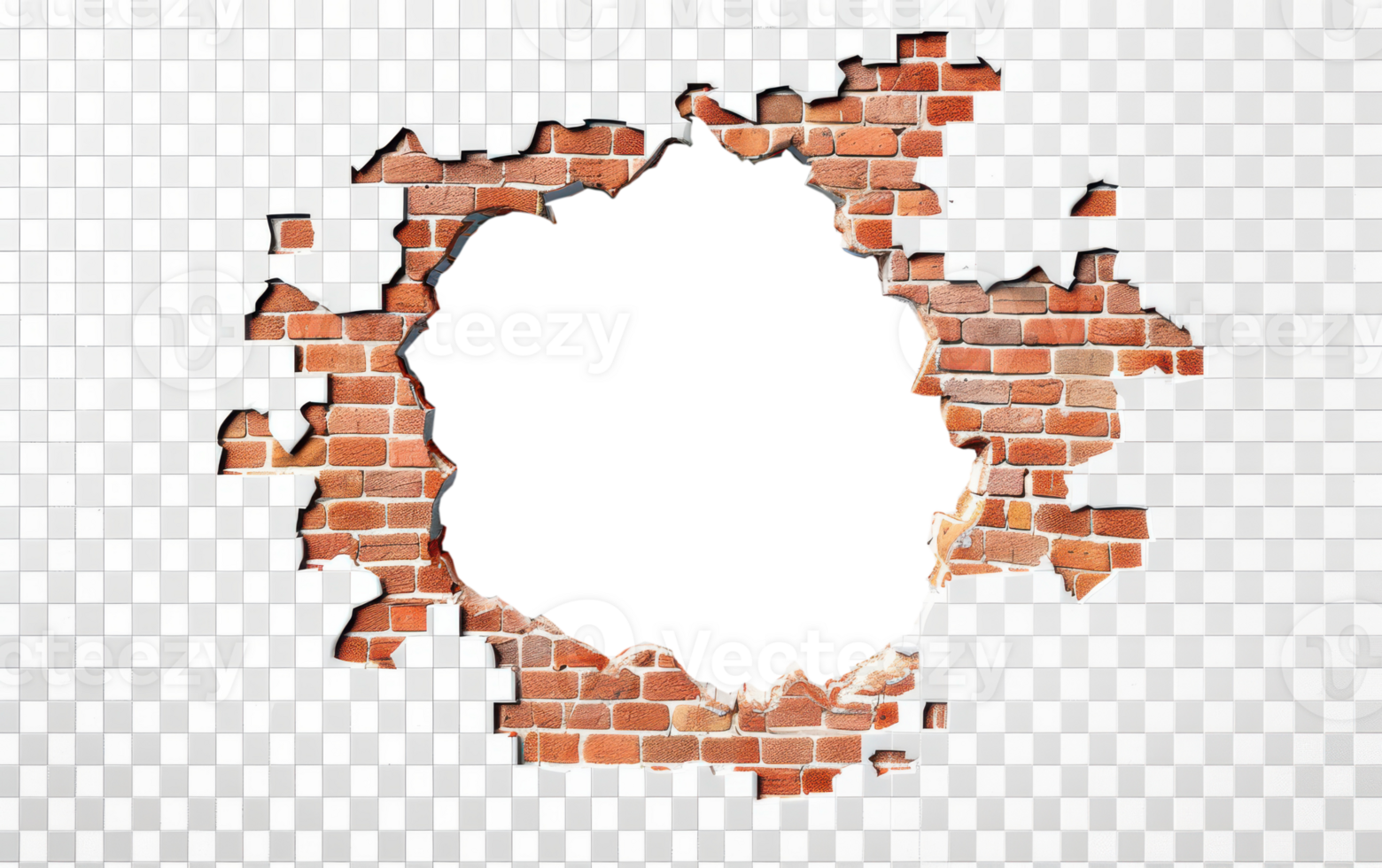 Broken Brick Wall with Hole Isolated on Transparent Background Grunge Texture Architectural Design png