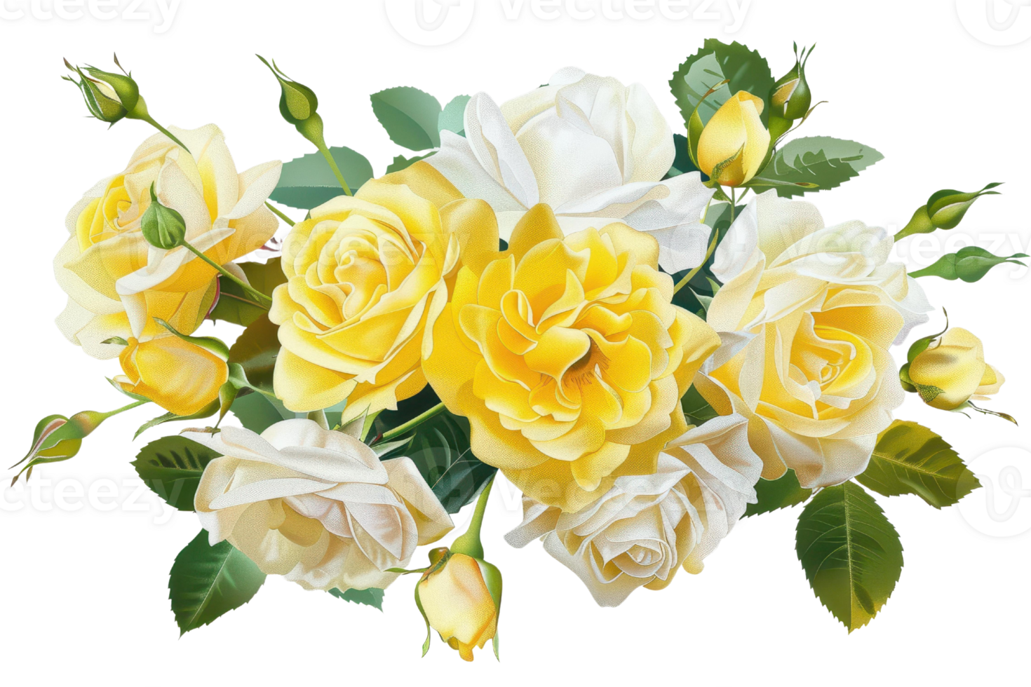 Yellow and White Roses Bouquet Floral Arrangement Romantic Flowers Wedding Decoration Nature Beauty png