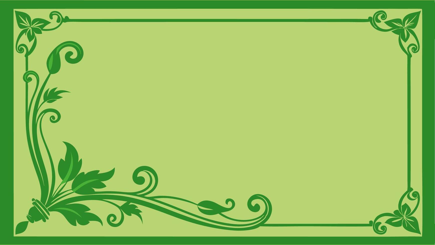 Green flower with branch at corner frame , rectangle frame design for invitation or wedding design vector