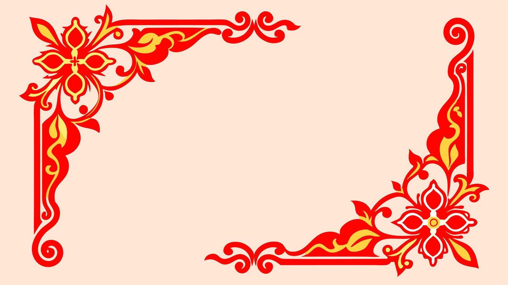Red corner ornament megamendung like traditional batik, rectangle red frame vector