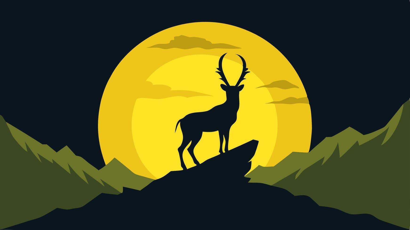 Silhouette deer with big yellow moon background for your wallpaper vector