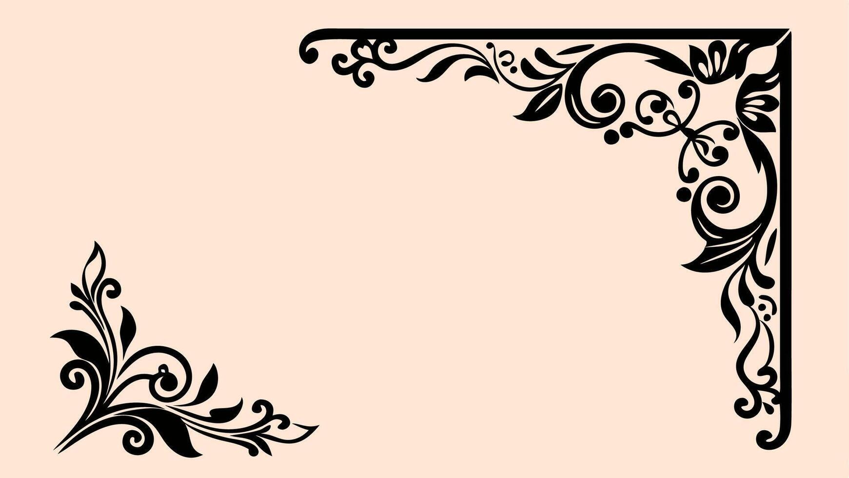 Black corner ornament frame, floral corner ornament vector