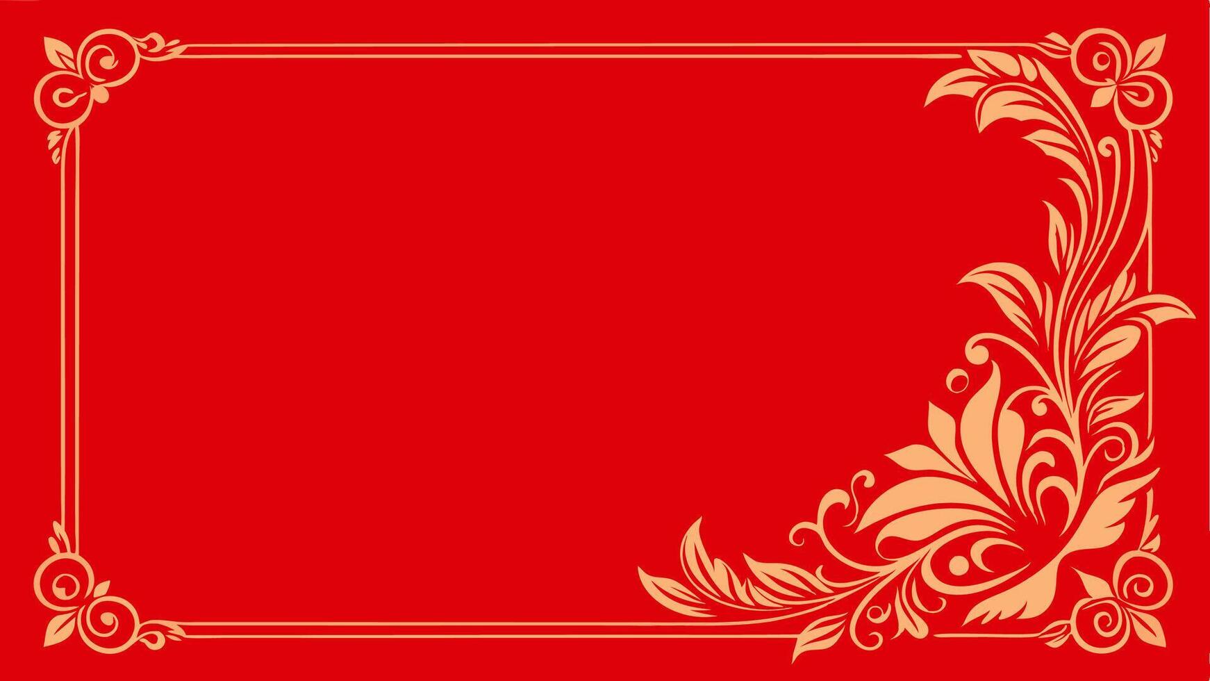 White beautiful floral frame with red background, rectangle frame flower, ornament frame for wedding design and invitation vector