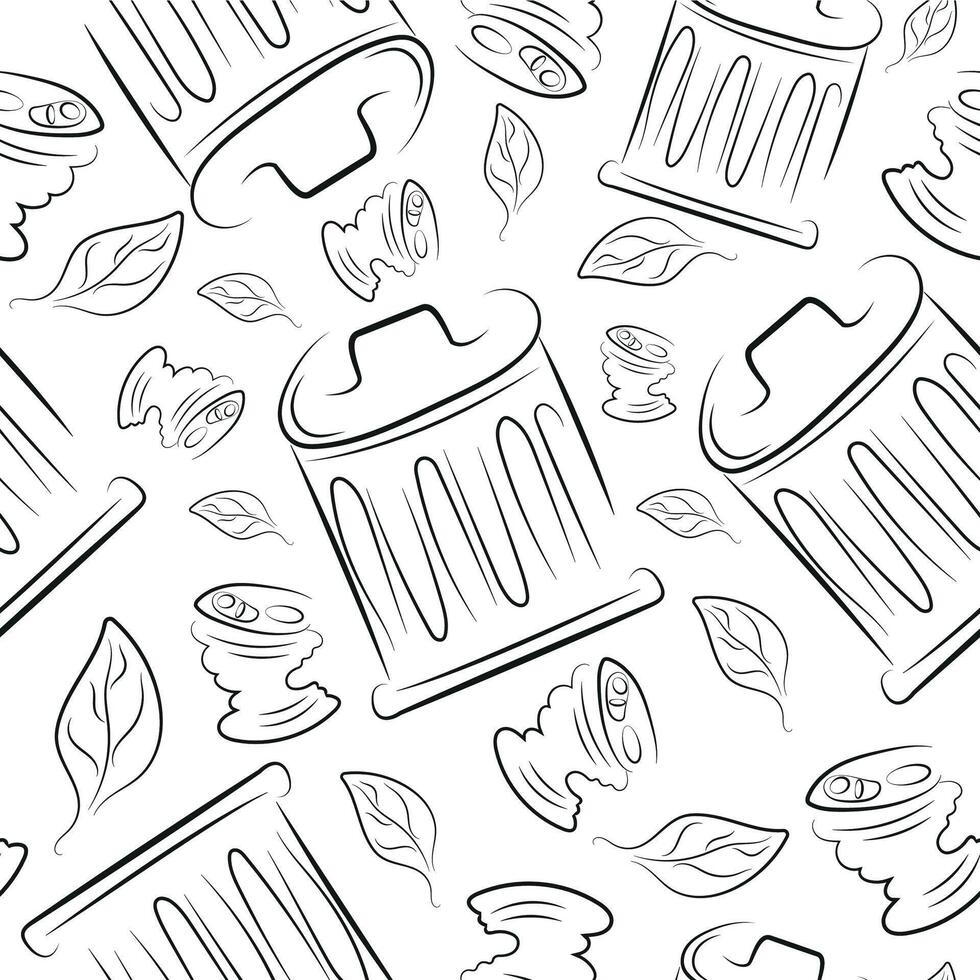 seamless pattern of tin cans and trash cans, to fight against environmental pollution day vector
