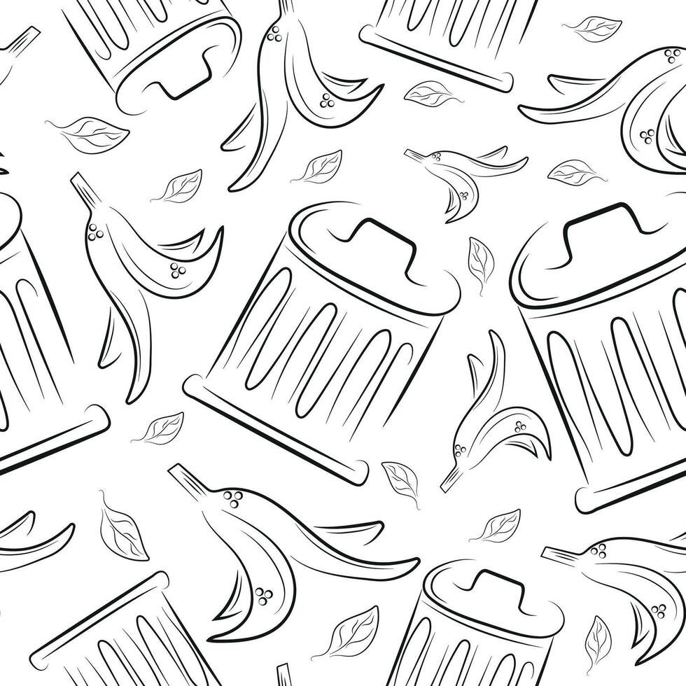 seamless pattern with banana skins and garbage can, to fight against environmental pollution day vector