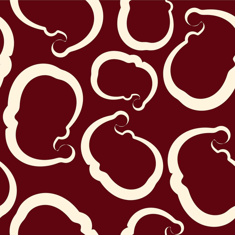 seamless pattern with new year icons of santa claus face drawn in line-art style on dark red background vector