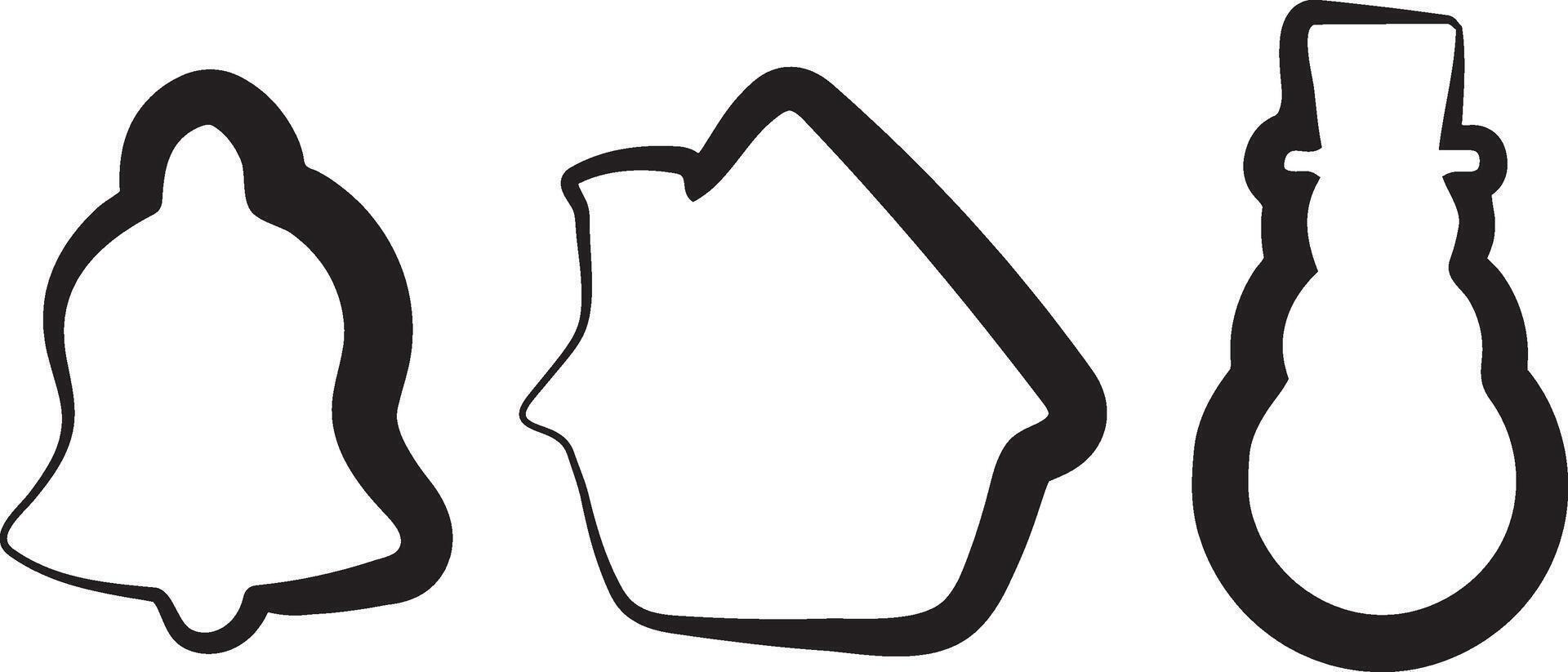 a set of New Year's icons, namely a New Year's bell, a house and a snowman vector