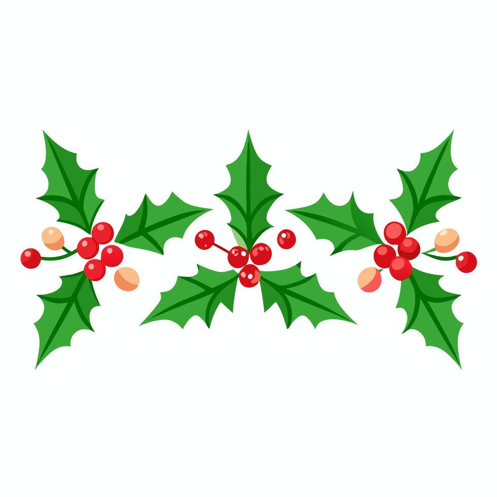 Holly Christmas decorative border Merry Christmas elements illustration vector
