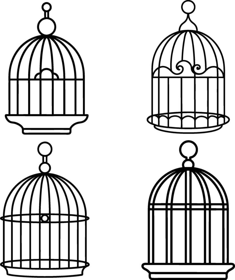 Antique bird cage line art for kids silhouette illustration vector