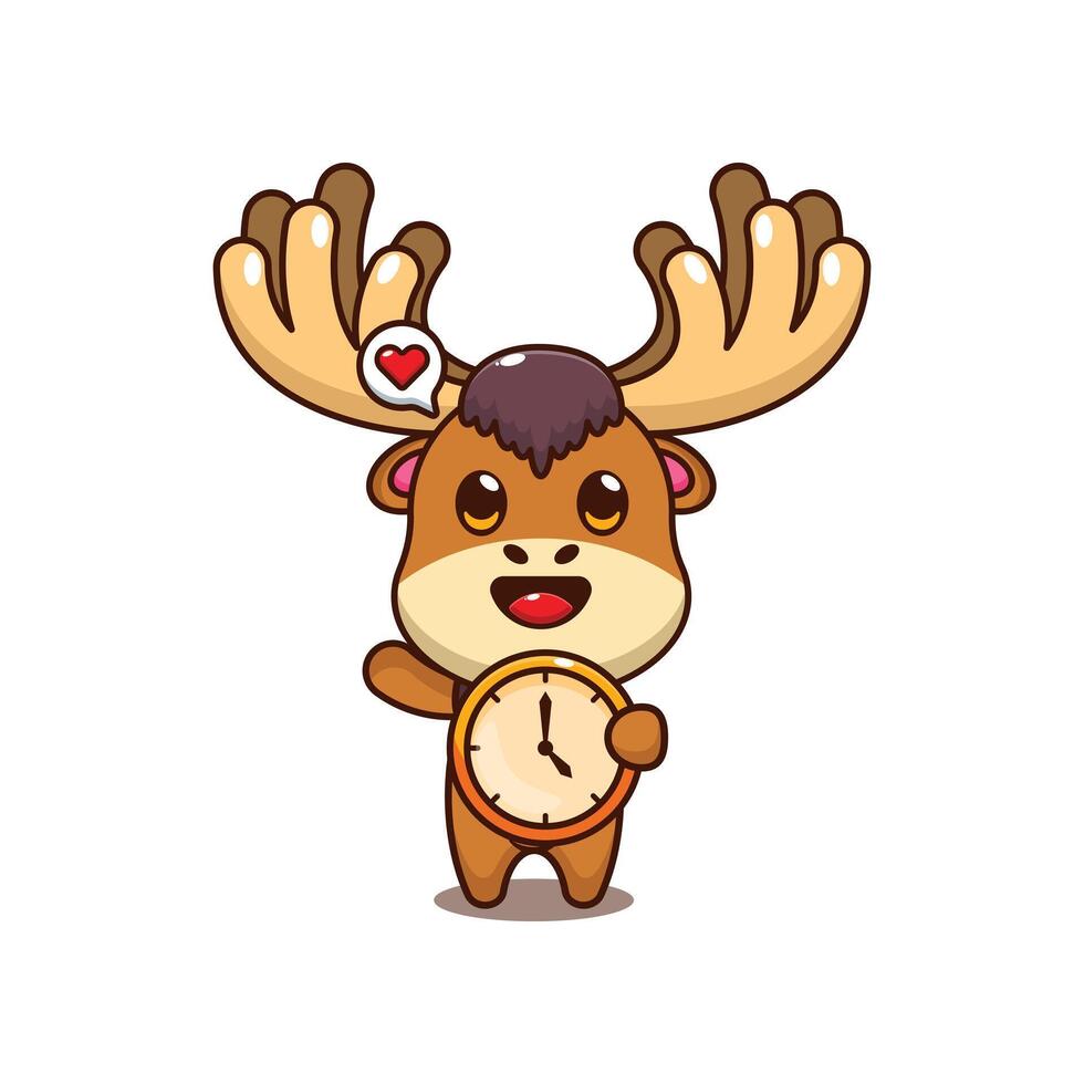 Moose with clock. mascot cartoon character illustration. vector