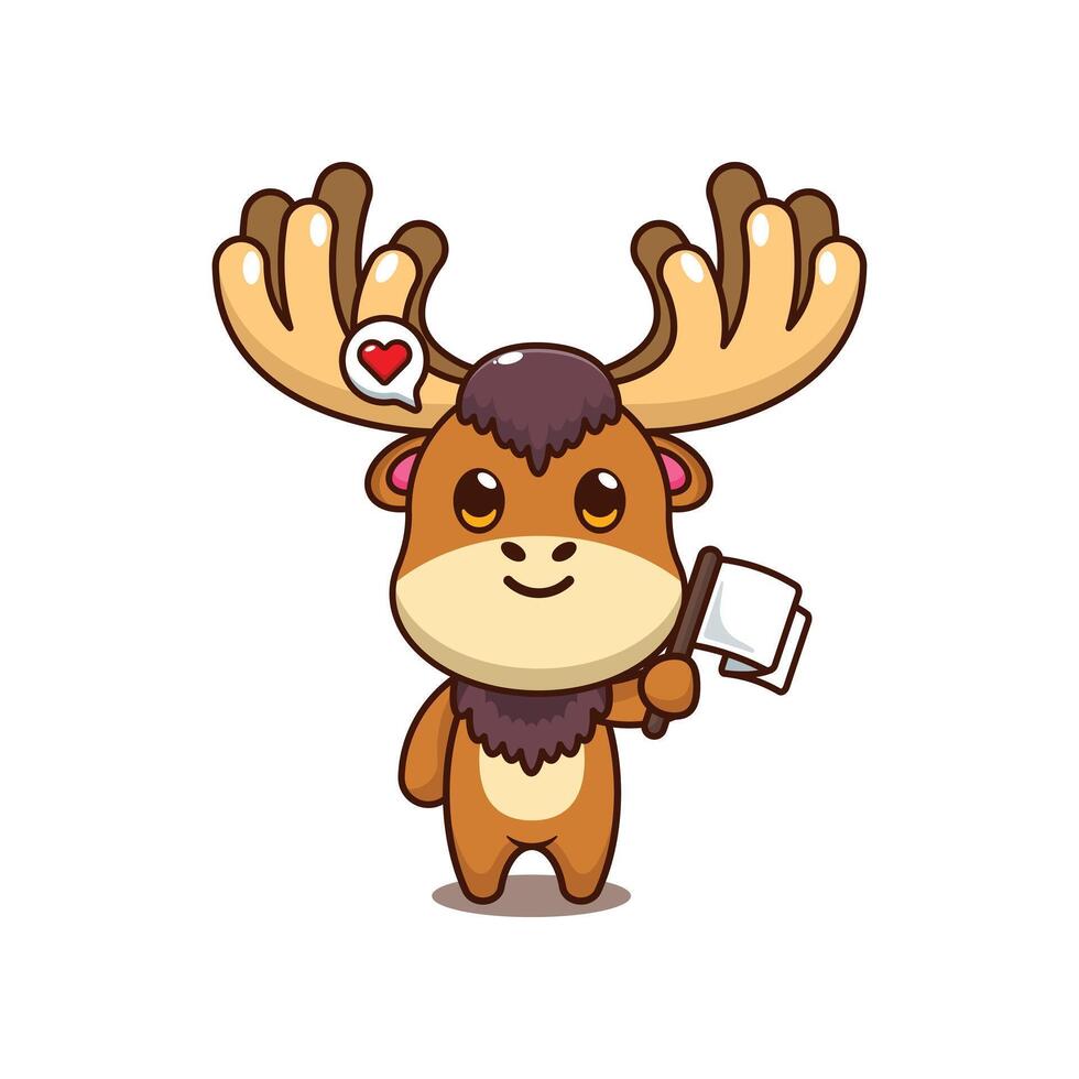 Moose with flag. mascot cartoon character illustration. vector