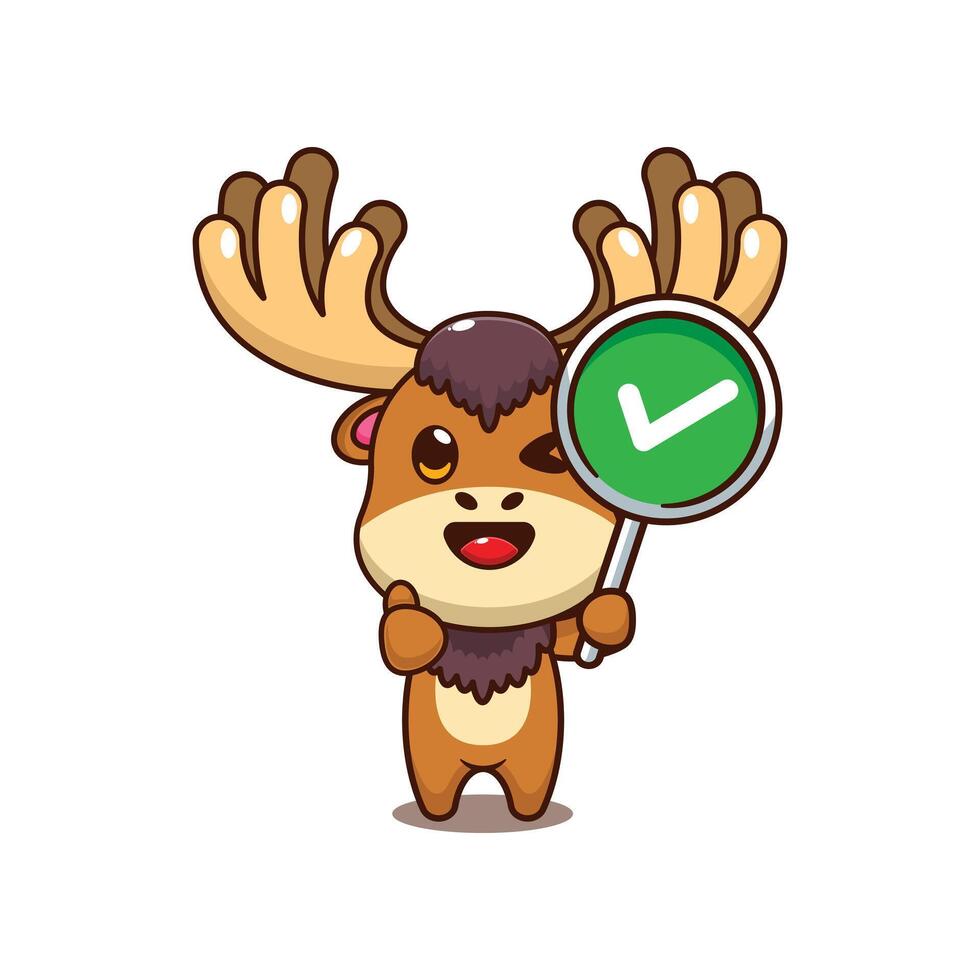 Moose with correct sign. mascot cartoon character illustration. vector