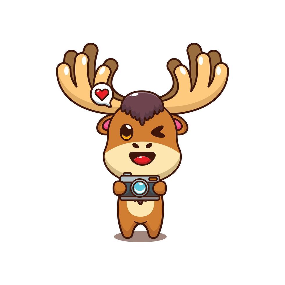 Moose with camera. mascot cartoon character illustration. vector