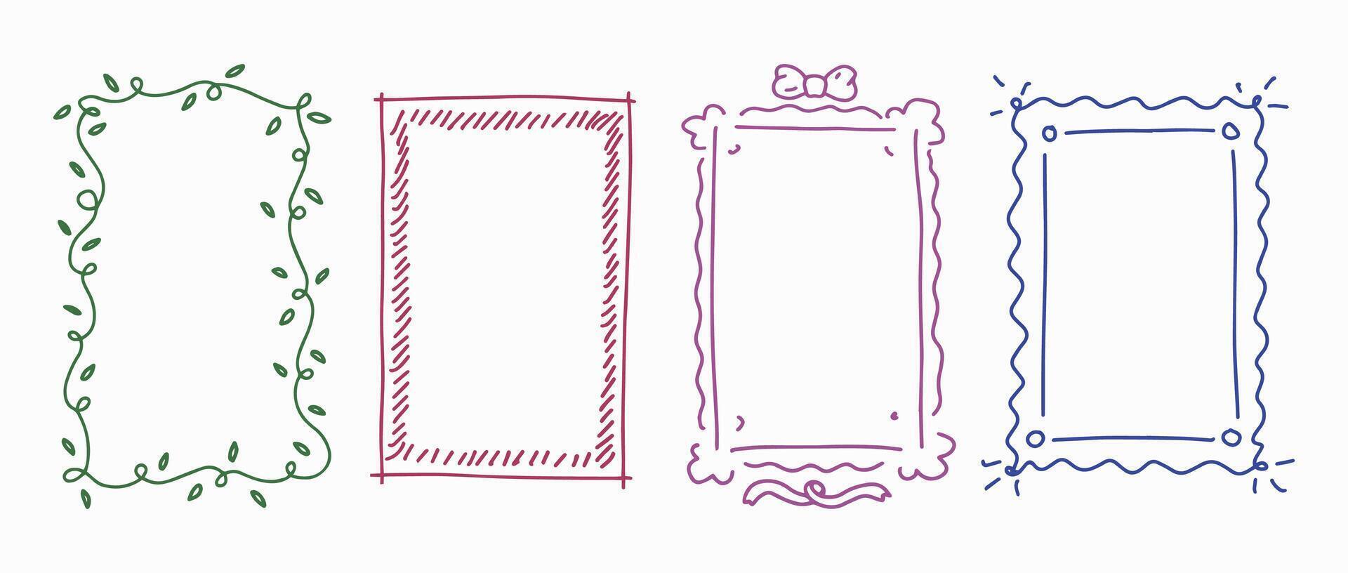 Hand drawn text frames, empty line art borders and doodles for texts and pictures. design elements. vector
