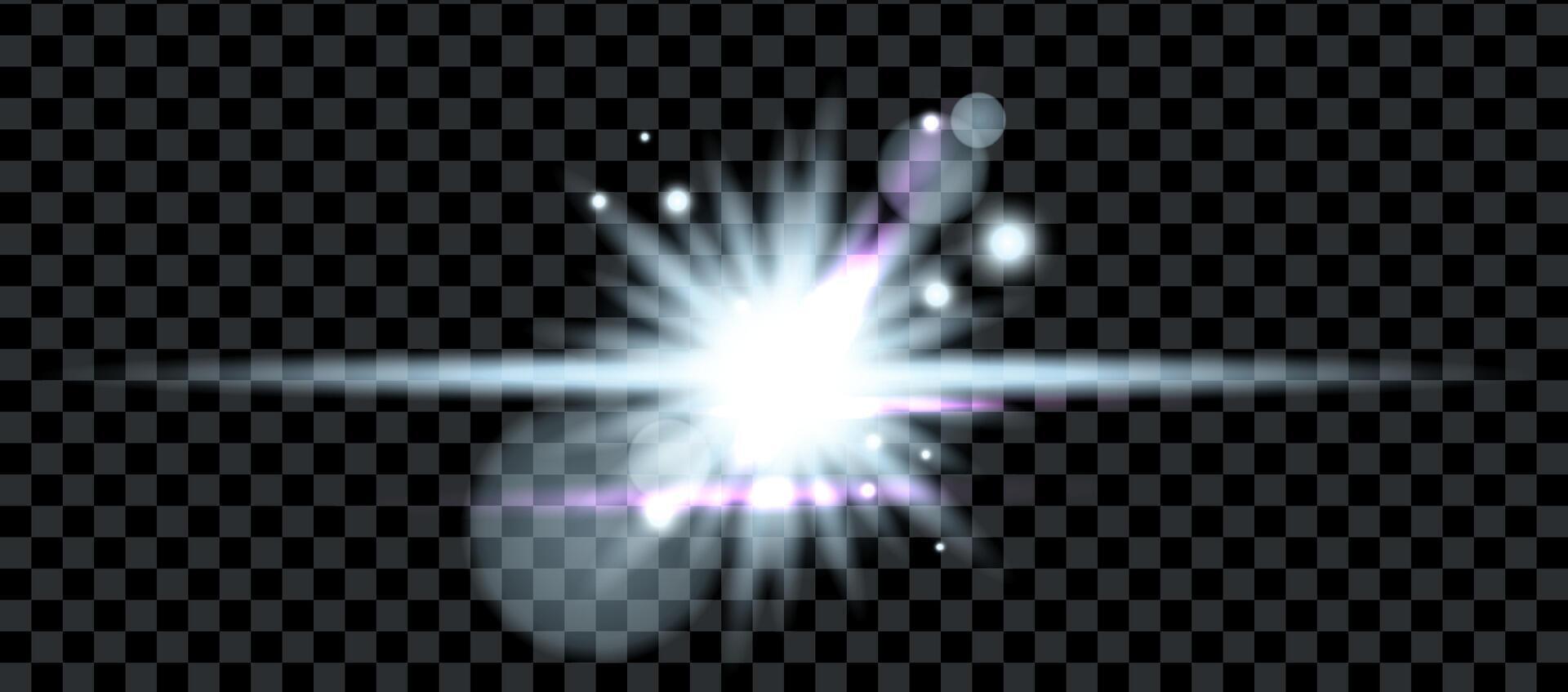 Silver burst of light, cold sunrise, light photographic effect with sequins and bokeh. Energy explosion, lens flare. illustration. vector