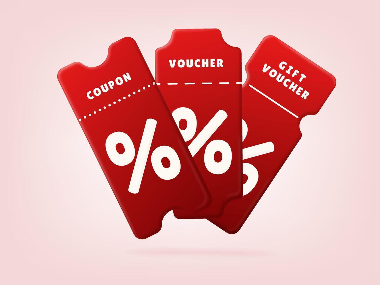 3D red coupons set. Isolated voucher card. Promo design elements for special price offers and promotion poster, Black Friday sale vector
