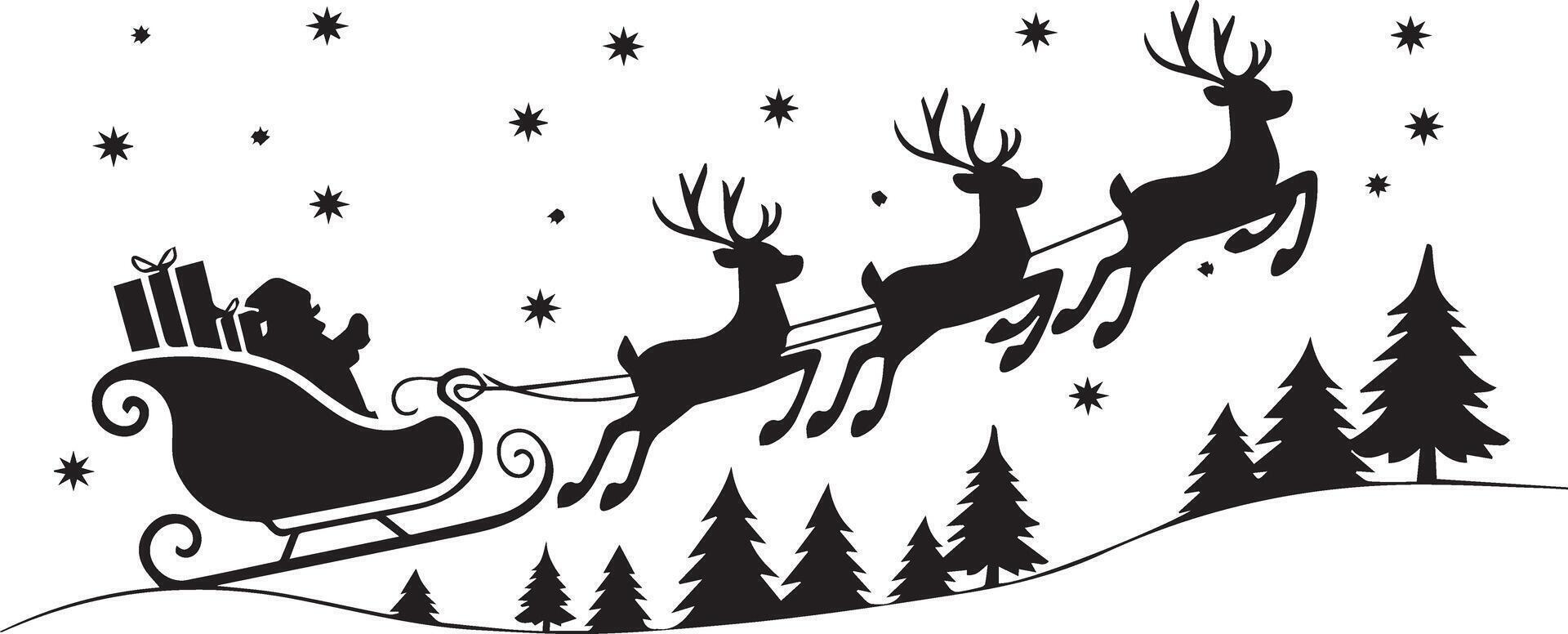 Silhouette black santa's sleigh. vector