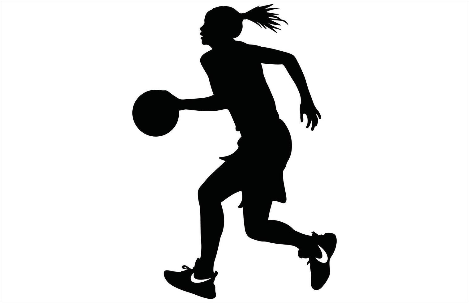 Female Basketball Player Silhouette - Athletic Basketball Pose Outline vector