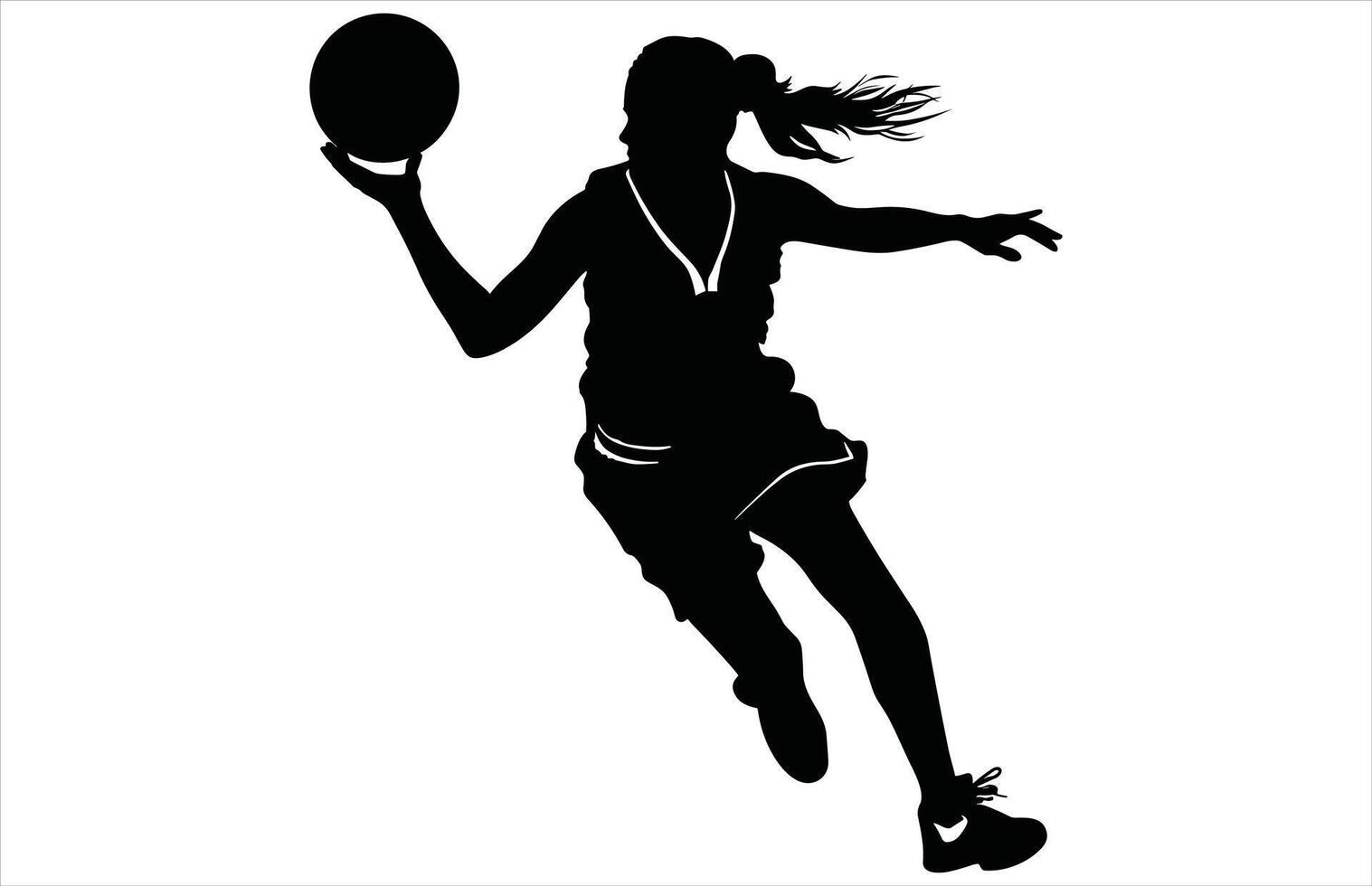 Dynamic Female Basketball Player Silhouette - Athletic Sports Stock Illustration. vector