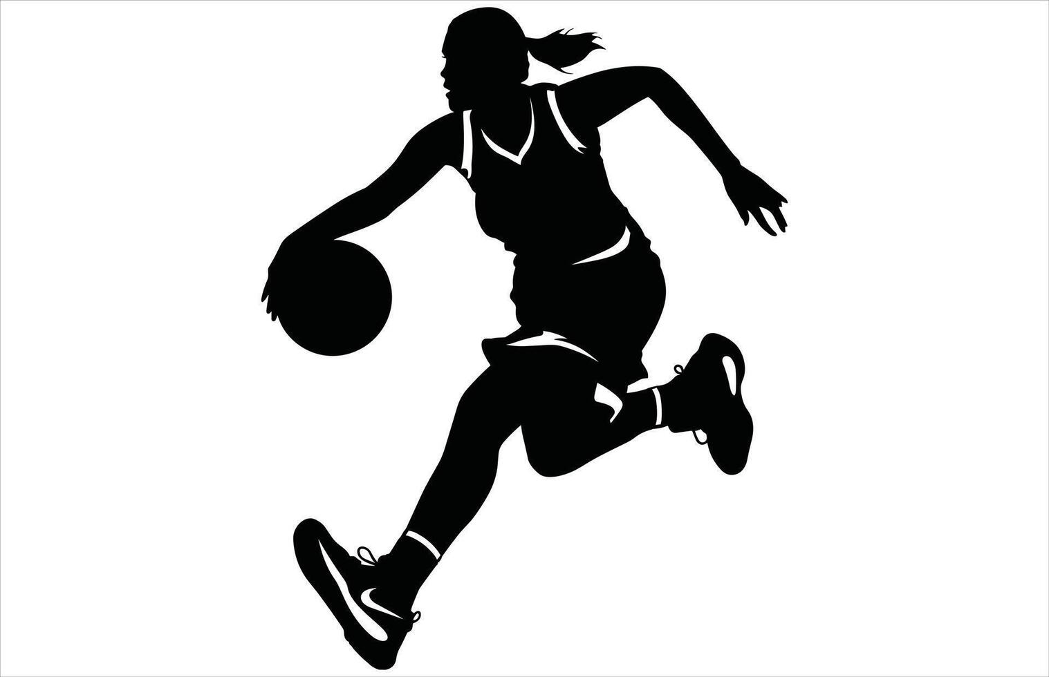 Female Basketball Player Silhouette - Sportswoman Action Stock Art vector