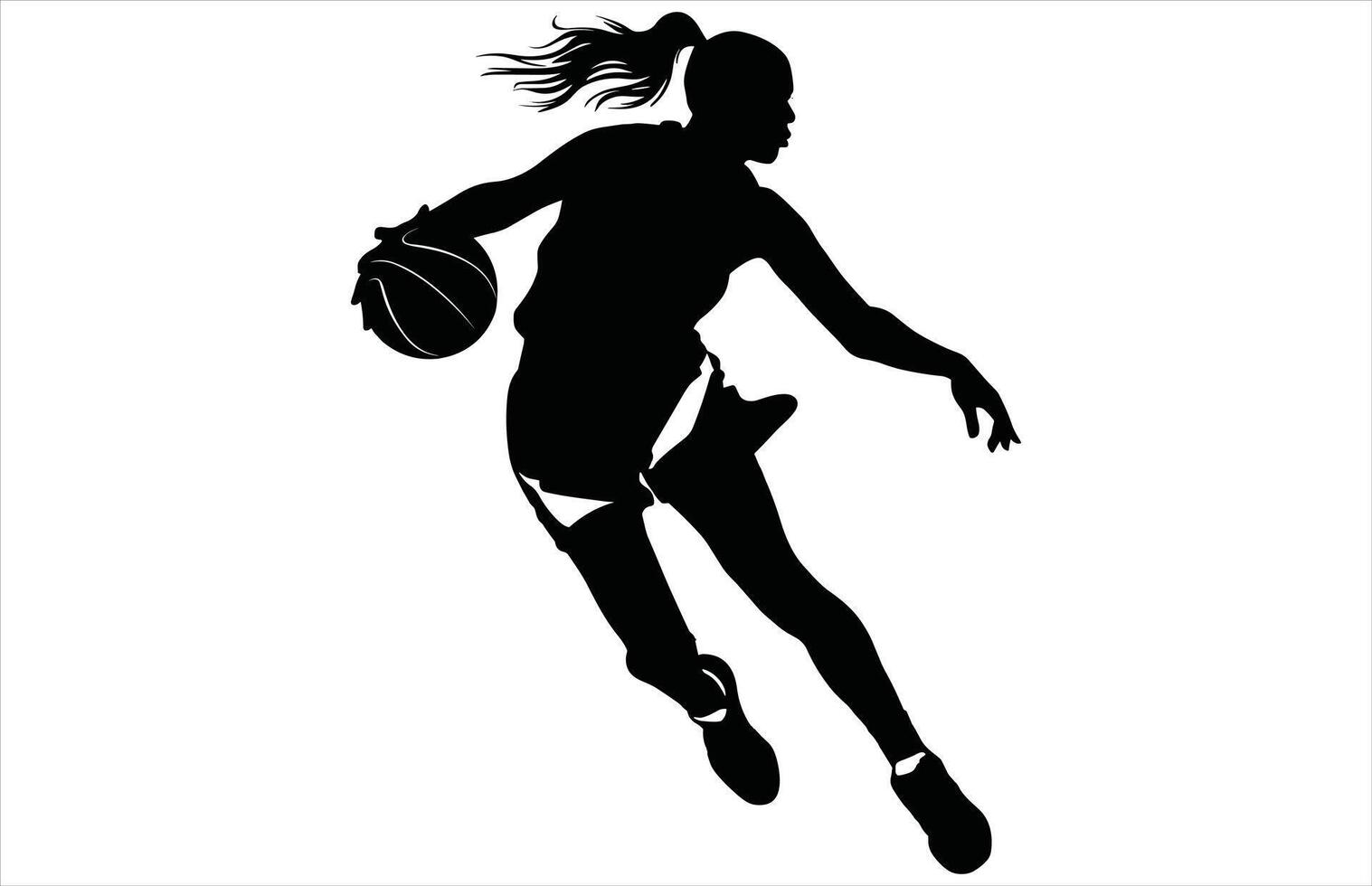 Female Basketball Player Silhouette - Active Basketball Pose Art vector