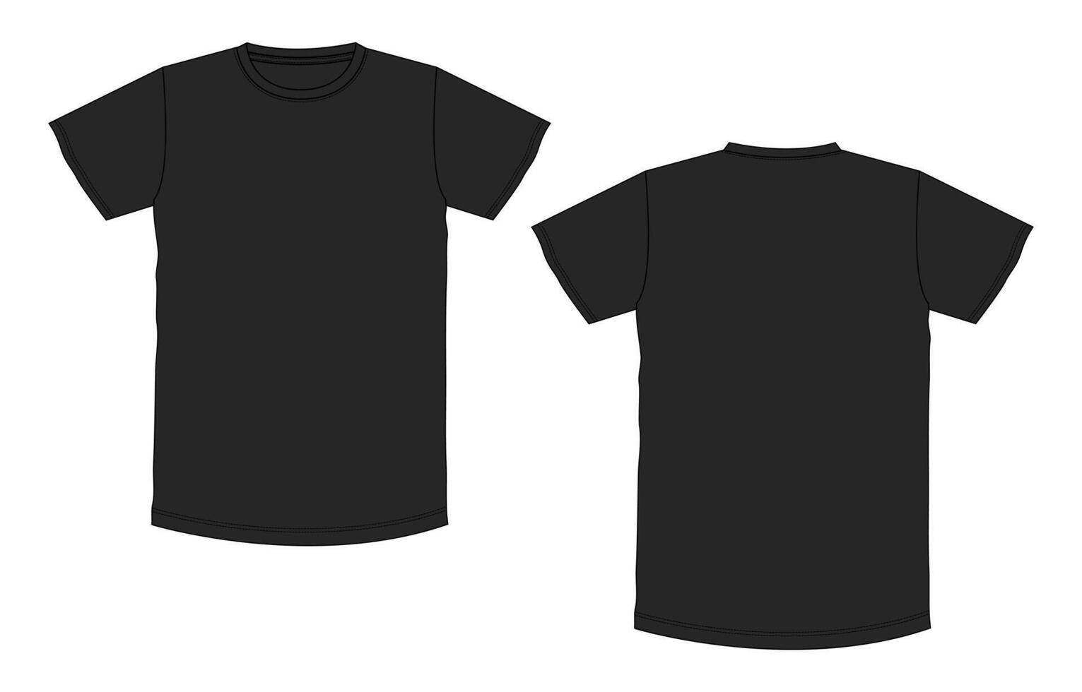 Short sleeve black color t shirt front and back isolated on white background vector
