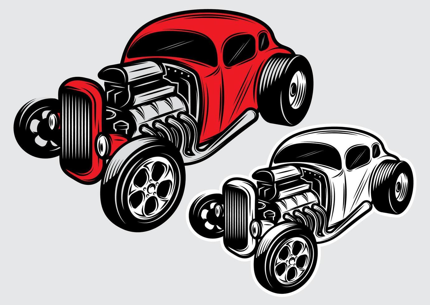 set of retro badges with Hot Rod vector
